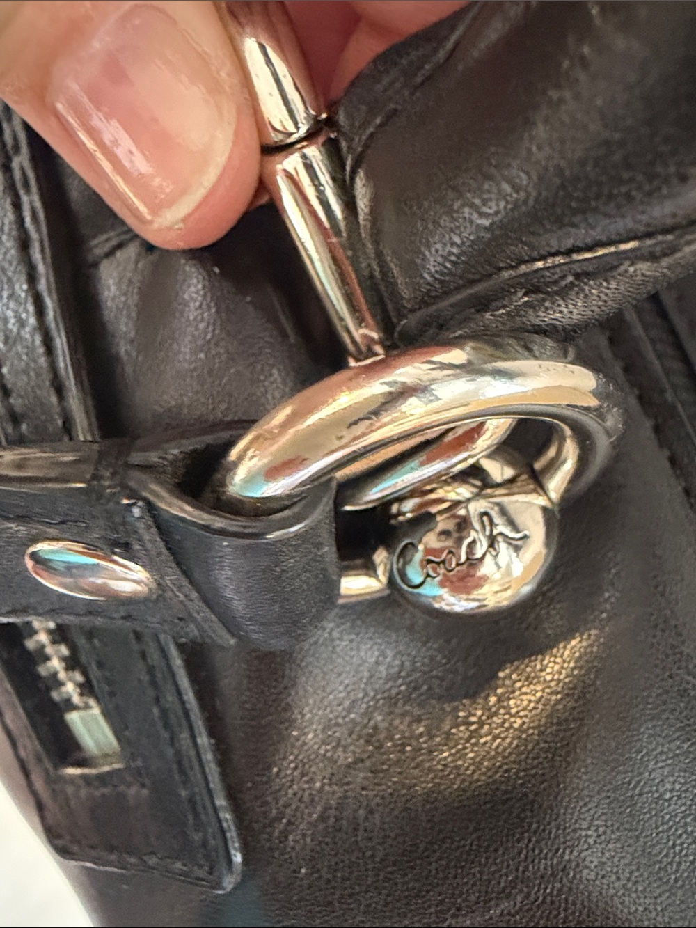 Coach Black Leather Tote with Tassel Charm and Top Handles - Picture 3 of 8